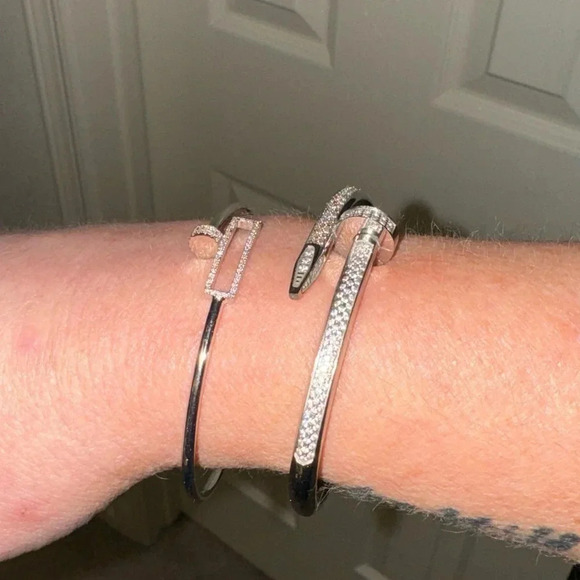 Stainless Steele Round Cut Lab-Created
Cluster Nail Bangle - Picture 6 of 14